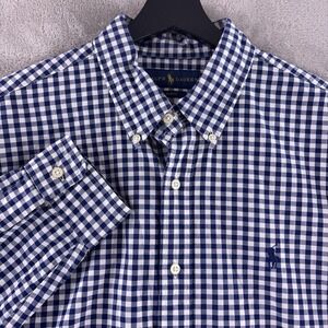 Ralph Lauren Gingham Button Down Shirt Mens Size Large Blue White Slim Fit